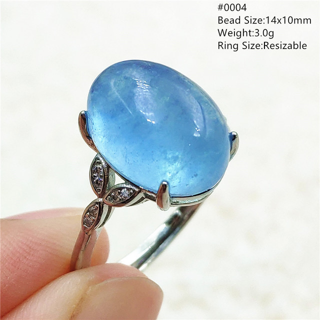 Pierścień z naturalnym niebieskim akwamarynem, kryształem jasnym koralikiem i srebrnym prostokątnym owalnym 925 pierścieniem AAAAA - Wianko - 7