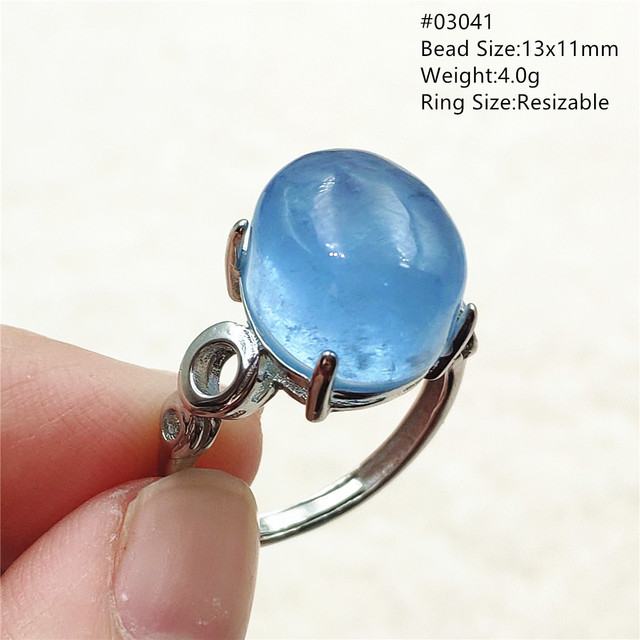 Pierścień z naturalnym niebieskim akwamarynem, kryształem jasnym koralikiem i srebrnym prostokątnym owalnym 925 pierścieniem AAAAA - Wianko - 109