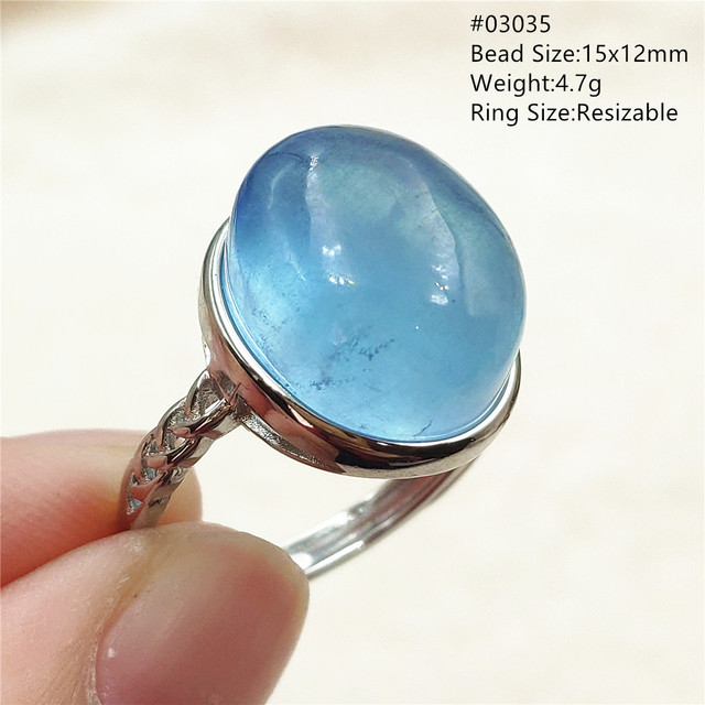 Pierścień z naturalnym niebieskim akwamarynem, kryształem jasnym koralikiem i srebrnym prostokątnym owalnym 925 pierścieniem AAAAA - Wianko - 57