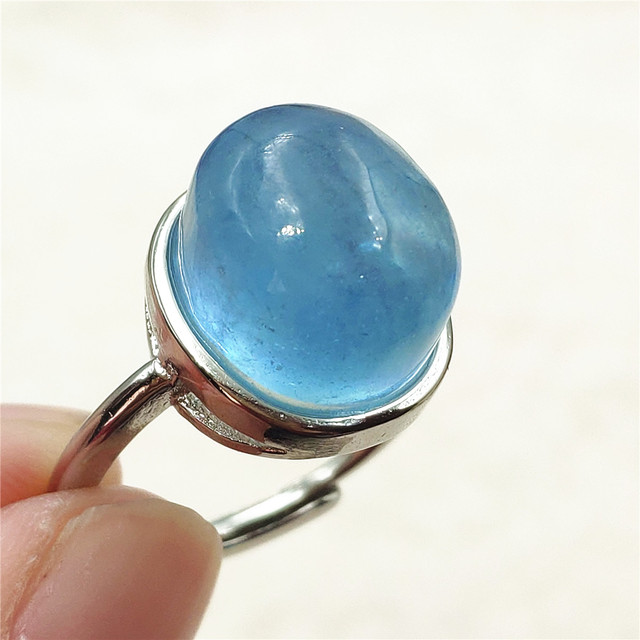 Pierścień z naturalnym niebieskim akwamarynem, kryształem jasnym koralikiem i srebrnym prostokątnym owalnym 925 pierścieniem AAAAA - Wianko - 36