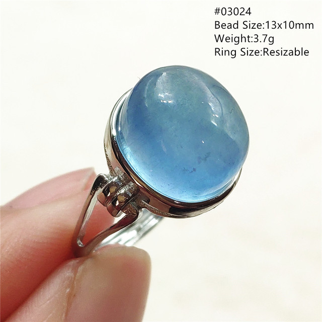 Pierścień z naturalnym niebieskim akwamarynem, kryształem jasnym koralikiem i srebrnym prostokątnym owalnym 925 pierścieniem AAAAA - Wianko - 35