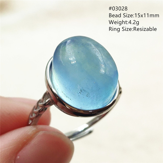 Pierścień z naturalnym niebieskim akwamarynem, kryształem jasnym koralikiem i srebrnym prostokątnym owalnym 925 pierścieniem AAAAA - Wianko - 43
