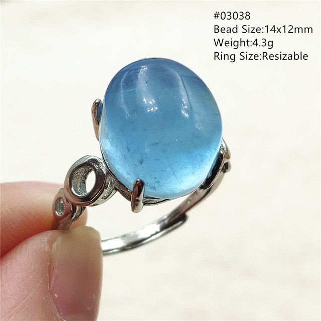 Pierścień z naturalnym niebieskim akwamarynem, kryształem jasnym koralikiem i srebrnym prostokątnym owalnym 925 pierścieniem AAAAA - Wianko - 63