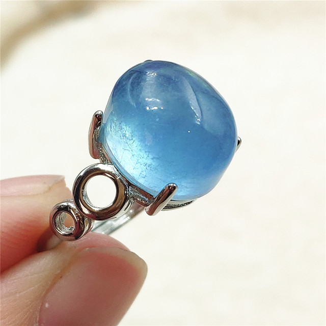 Pierścień z naturalnym niebieskim akwamarynem, kryształem jasnym koralikiem i srebrnym prostokątnym owalnym 925 pierścieniem AAAAA - Wianko - 40