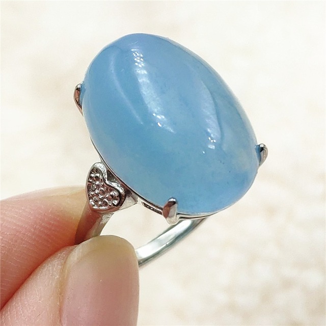 Pierścień z naturalnym niebieskim akwamarynem, kryształem jasnym koralikiem i srebrnym prostokątnym owalnym 925 pierścieniem AAAAA - Wianko - 84