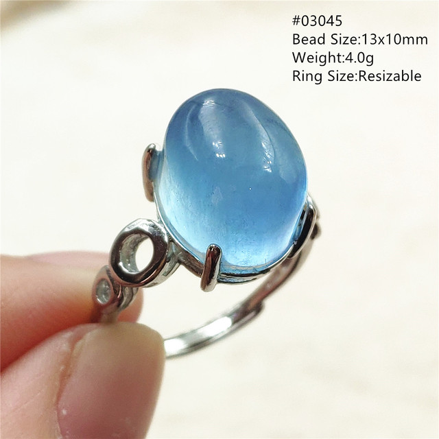 Pierścień z naturalnym niebieskim akwamarynem, kryształem jasnym koralikiem i srebrnym prostokątnym owalnym 925 pierścieniem AAAAA - Wianko - 117