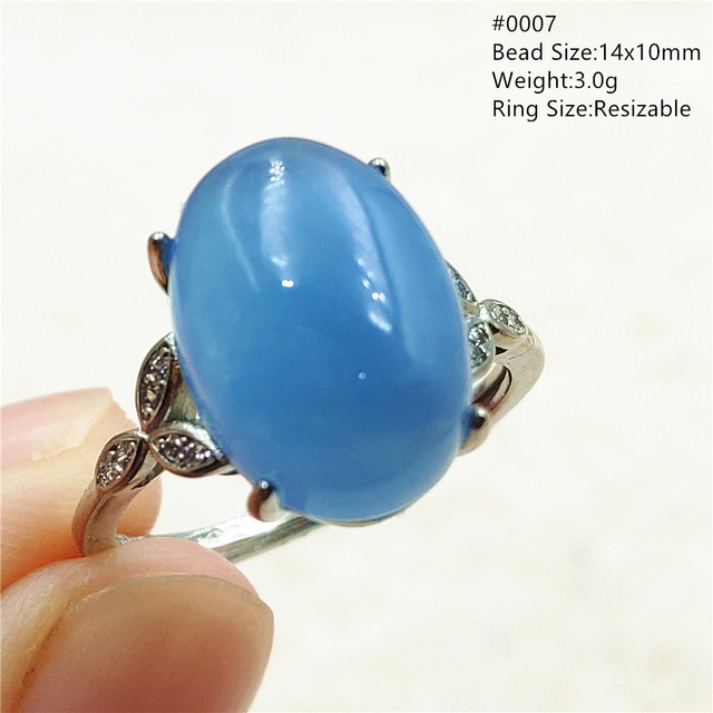 Pierścień z naturalnym niebieskim akwamarynem, kryształem jasnym koralikiem i srebrnym prostokątnym owalnym 925 pierścieniem AAAAA - Wianko - 13