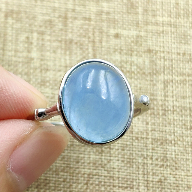 Pierścień z naturalnym niebieskim akwamarynem, kryształem jasnym koralikiem i srebrnym prostokątnym owalnym 925 pierścieniem AAAAA - Wianko - 104