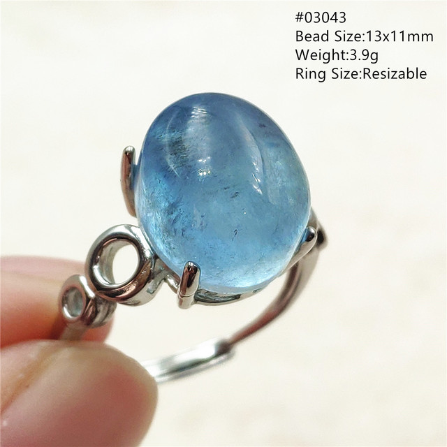 Pierścień z naturalnym niebieskim akwamarynem, kryształem jasnym koralikiem i srebrnym prostokątnym owalnym 925 pierścieniem AAAAA - Wianko - 113