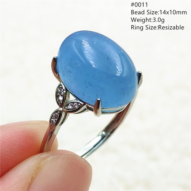 Pierścień z naturalnym niebieskim akwamarynem, kryształem jasnym koralikiem i srebrnym prostokątnym owalnym 925 pierścieniem AAAAA - Wianko - 21