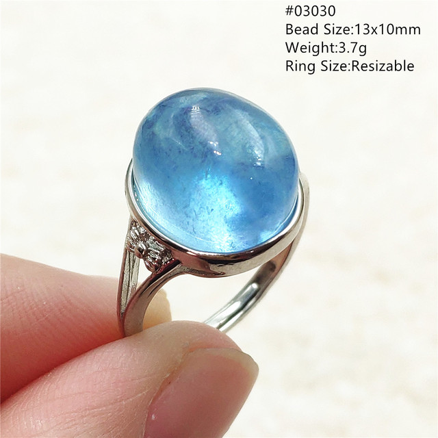 Pierścień z naturalnym niebieskim akwamarynem, kryształem jasnym koralikiem i srebrnym prostokątnym owalnym 925 pierścieniem AAAAA - Wianko - 47