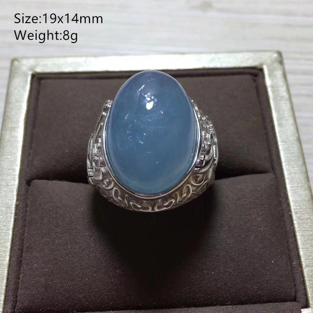 Pierścień z naturalnym niebieskim akwamarynem, kryształem jasnym koralikiem i srebrnym prostokątnym owalnym 925 pierścieniem AAAAA - Wianko - 68