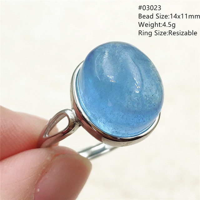 Pierścień z naturalnym niebieskim akwamarynem, kryształem jasnym koralikiem i srebrnym prostokątnym owalnym 925 pierścieniem AAAAA - Wianko - 33