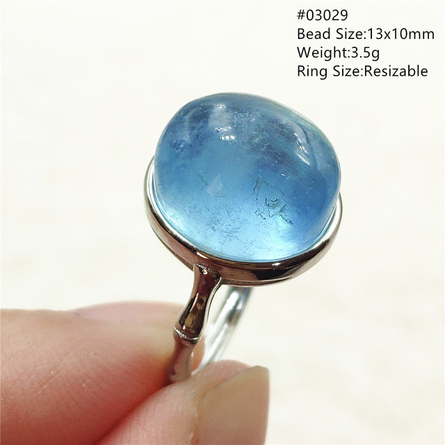 Pierścień z naturalnym niebieskim akwamarynem, kryształem jasnym koralikiem i srebrnym prostokątnym owalnym 925 pierścieniem AAAAA - Wianko - 45