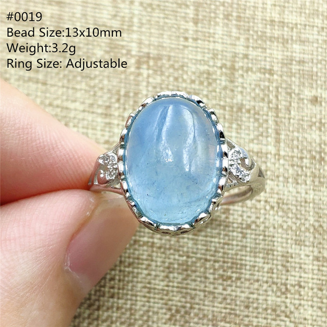 Pierścień z naturalnym niebieskim akwamarynem, kryształem jasnym koralikiem i srebrnym prostokątnym owalnym 925 pierścieniem AAAAA - Wianko - 79