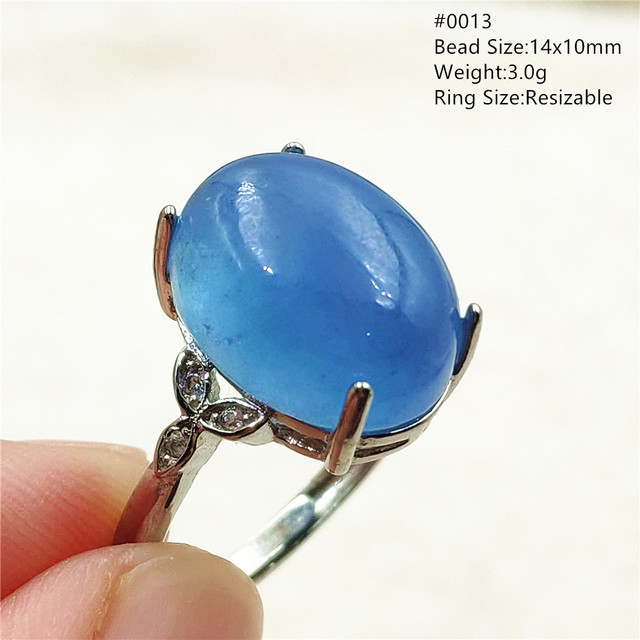 Pierścień z naturalnym niebieskim akwamarynem, kryształem jasnym koralikiem i srebrnym prostokątnym owalnym 925 pierścieniem AAAAA - Wianko - 25