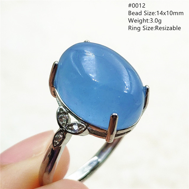 Pierścień z naturalnym niebieskim akwamarynem, kryształem jasnym koralikiem i srebrnym prostokątnym owalnym 925 pierścieniem AAAAA - Wianko - 23