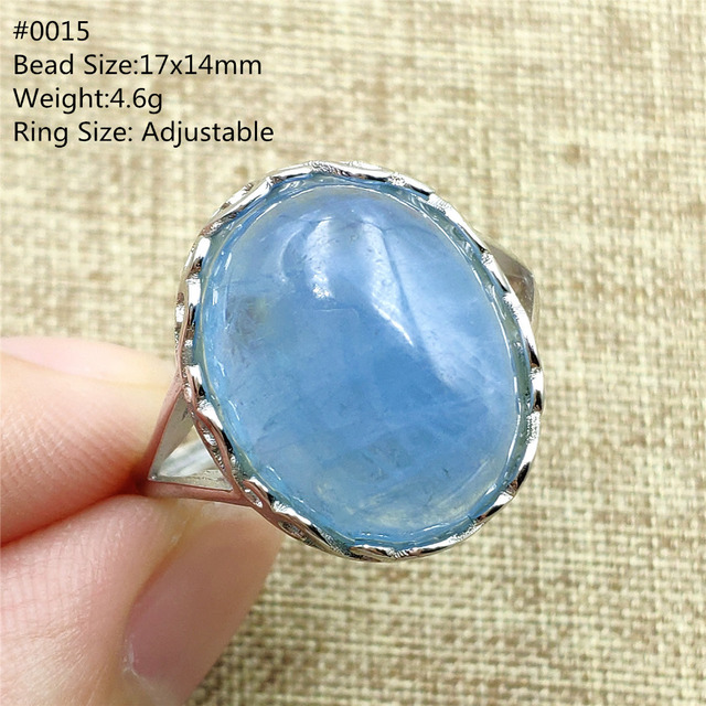 Pierścień z naturalnym niebieskim akwamarynem, kryształem jasnym koralikiem i srebrnym prostokątnym owalnym 925 pierścieniem AAAAA - Wianko - 75