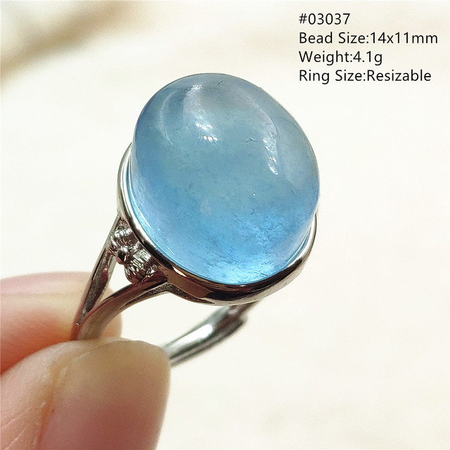 Pierścień z naturalnym niebieskim akwamarynem, kryształem jasnym koralikiem i srebrnym prostokątnym owalnym 925 pierścieniem AAAAA - Wianko - 61