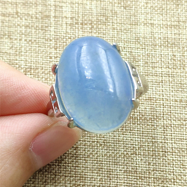 Pierścień z naturalnym niebieskim akwamarynem, kryształem jasnym koralikiem i srebrnym prostokątnym owalnym 925 pierścieniem AAAAA - Wianko - 72