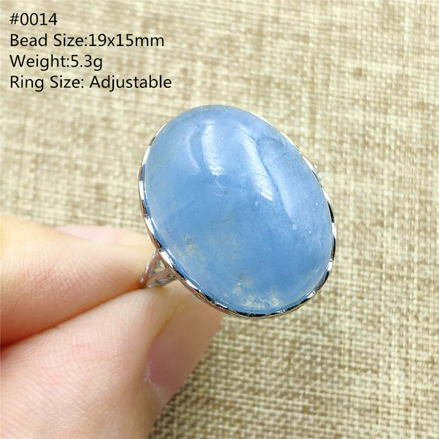 Pierścień z naturalnym niebieskim akwamarynem, kryształem jasnym koralikiem i srebrnym prostokątnym owalnym 925 pierścieniem AAAAA - Wianko - 73