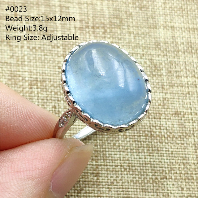 Pierścień z naturalnym niebieskim akwamarynem, kryształem jasnym koralikiem i srebrnym prostokątnym owalnym 925 pierścieniem AAAAA - Wianko - 101