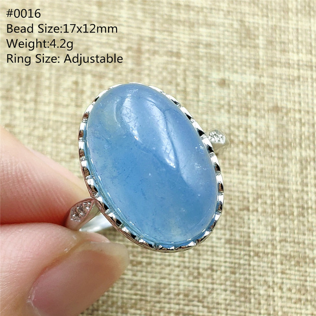 Pierścień z naturalnym niebieskim akwamarynem, kryształem jasnym koralikiem i srebrnym prostokątnym owalnym 925 pierścieniem AAAAA - Wianko - 77