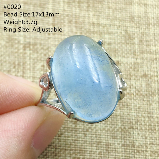 Pierścień z naturalnym niebieskim akwamarynem, kryształem jasnym koralikiem i srebrnym prostokątnym owalnym 925 pierścieniem AAAAA - Wianko - 81
