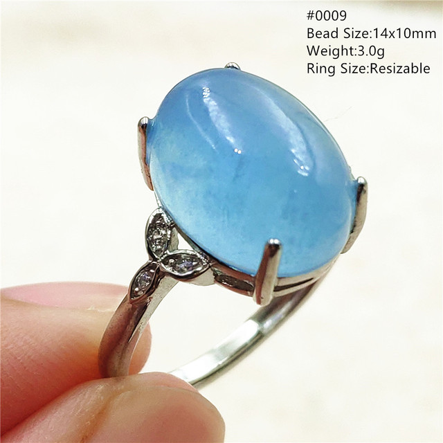 Pierścień z naturalnym niebieskim akwamarynem, kryształem jasnym koralikiem i srebrnym prostokątnym owalnym 925 pierścieniem AAAAA - Wianko - 17