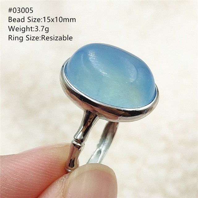 Pierścień z naturalnym niebieskim akwamarynem, kryształem jasnym koralikiem i srebrnym prostokątnym owalnym 925 pierścieniem AAAAA - Wianko - 89