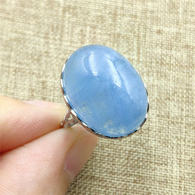 Pierścień z naturalnym niebieskim akwamarynem, kryształem jasnym koralikiem i srebrnym prostokątnym owalnym 925 pierścieniem AAAAA - Wianko - 74