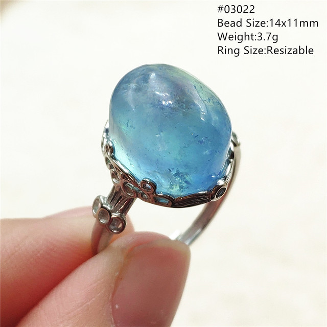 Pierścień z naturalnym niebieskim akwamarynem, kryształem jasnym koralikiem i srebrnym prostokątnym owalnym 925 pierścieniem AAAAA - Wianko - 31