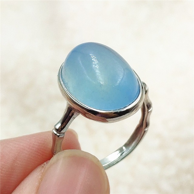 Pierścień z naturalnym niebieskim akwamarynem, kryształem jasnym koralikiem i srebrnym prostokątnym owalnym 925 pierścieniem AAAAA - Wianko - 90