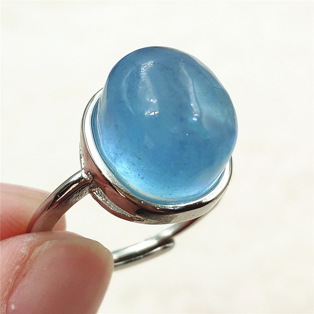 Pierścień z naturalnym niebieskim akwamarynem, kryształem jasnym koralikiem i srebrnym prostokątnym owalnym 925 pierścieniem AAAAA - Wianko - 38