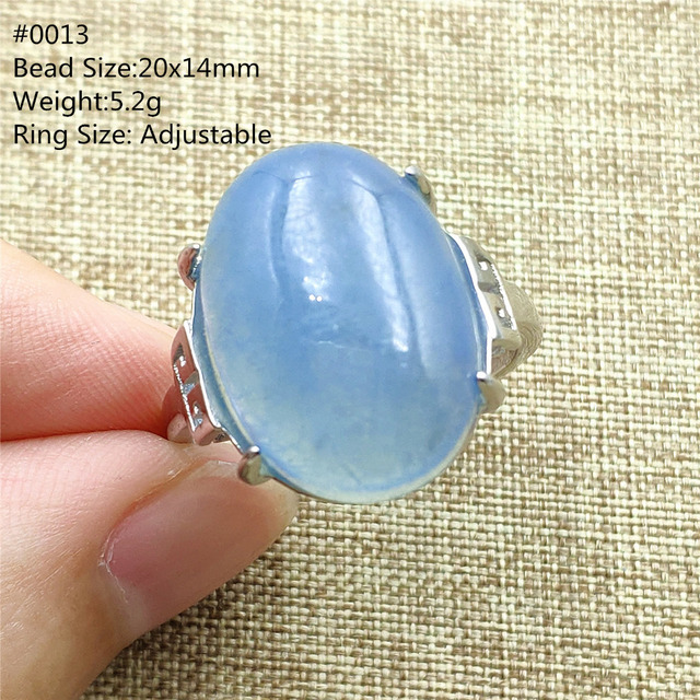 Pierścień z naturalnym niebieskim akwamarynem, kryształem jasnym koralikiem i srebrnym prostokątnym owalnym 925 pierścieniem AAAAA - Wianko - 71