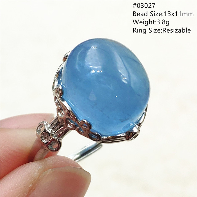 Pierścień z naturalnym niebieskim akwamarynem, kryształem jasnym koralikiem i srebrnym prostokątnym owalnym 925 pierścieniem AAAAA - Wianko - 41