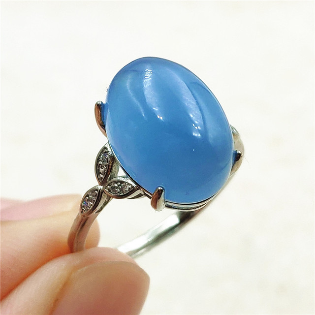 Pierścień z naturalnym niebieskim akwamarynem, kryształem jasnym koralikiem i srebrnym prostokątnym owalnym 925 pierścieniem AAAAA - Wianko - 14
