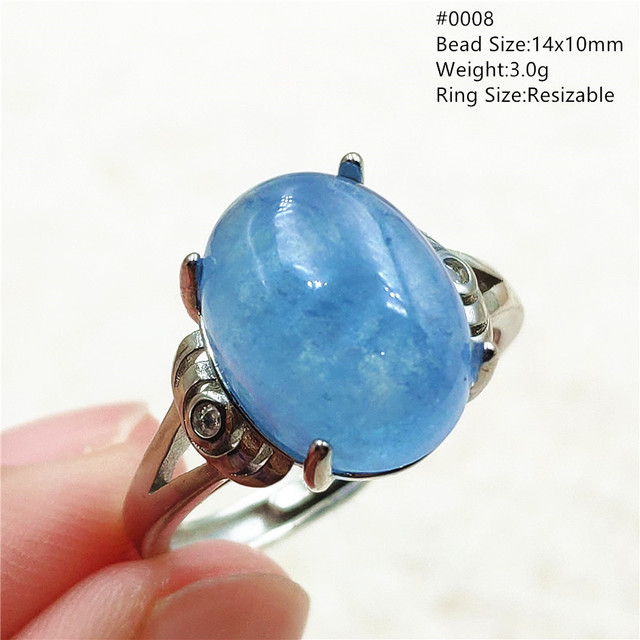 Pierścień z naturalnym niebieskim akwamarynem, kryształem jasnym koralikiem i srebrnym prostokątnym owalnym 925 pierścieniem AAAAA - Wianko - 15