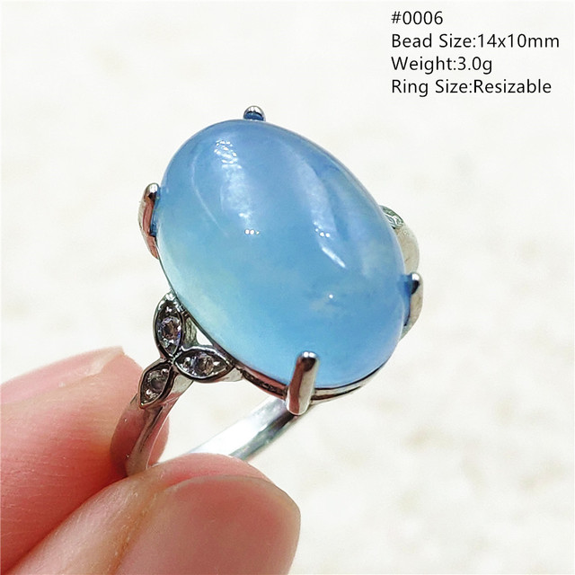 Pierścień z naturalnym niebieskim akwamarynem, kryształem jasnym koralikiem i srebrnym prostokątnym owalnym 925 pierścieniem AAAAA - Wianko - 11