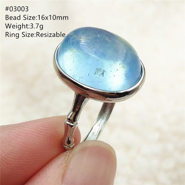 Pierścień z naturalnym niebieskim akwamarynem, kryształem jasnym koralikiem i srebrnym prostokątnym owalnym 925 pierścieniem AAAAA - Wianko - 87