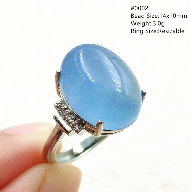 Pierścień z naturalnym niebieskim akwamarynem, kryształem jasnym koralikiem i srebrnym prostokątnym owalnym 925 pierścieniem AAAAA - Wianko - 3