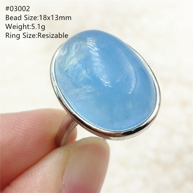 Pierścień z naturalnym niebieskim akwamarynem, kryształem jasnym koralikiem i srebrnym prostokątnym owalnym 925 pierścieniem AAAAA - Wianko - 85