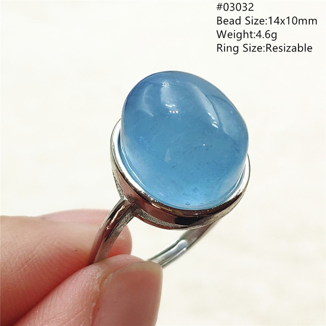 Pierścień z naturalnym niebieskim akwamarynem, kryształem jasnym koralikiem i srebrnym prostokątnym owalnym 925 pierścieniem AAAAA - Wianko - 51