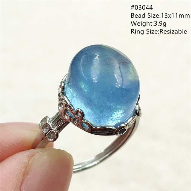 Pierścień z naturalnym niebieskim akwamarynem, kryształem jasnym koralikiem i srebrnym prostokątnym owalnym 925 pierścieniem AAAAA - Wianko - 115