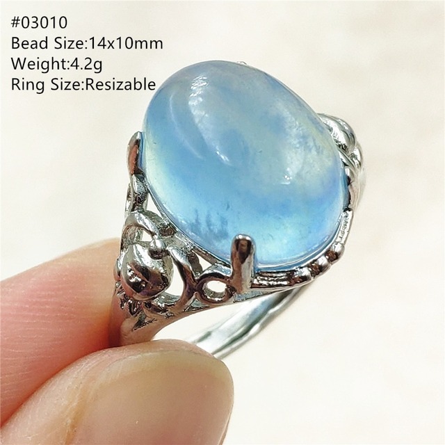 Pierścień z naturalnym niebieskim akwamarynem, kryształem jasnym koralikiem i srebrnym prostokątnym owalnym 925 pierścieniem AAAAA - Wianko - 99