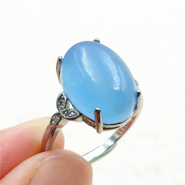 Pierścień z naturalnym niebieskim akwamarynem, kryształem jasnym koralikiem i srebrnym prostokątnym owalnym 925 pierścieniem AAAAA - Wianko - 10