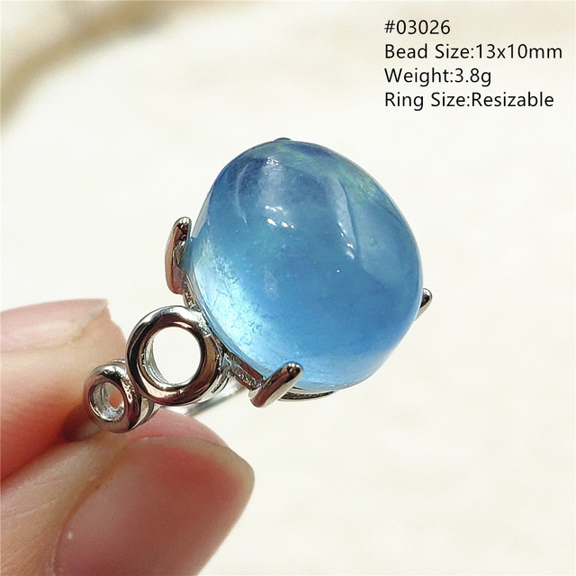 Pierścień z naturalnym niebieskim akwamarynem, kryształem jasnym koralikiem i srebrnym prostokątnym owalnym 925 pierścieniem AAAAA - Wianko - 39