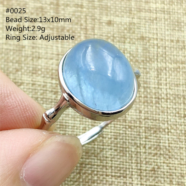 Pierścień z naturalnym niebieskim akwamarynem, kryształem jasnym koralikiem i srebrnym prostokątnym owalnym 925 pierścieniem AAAAA - Wianko - 103