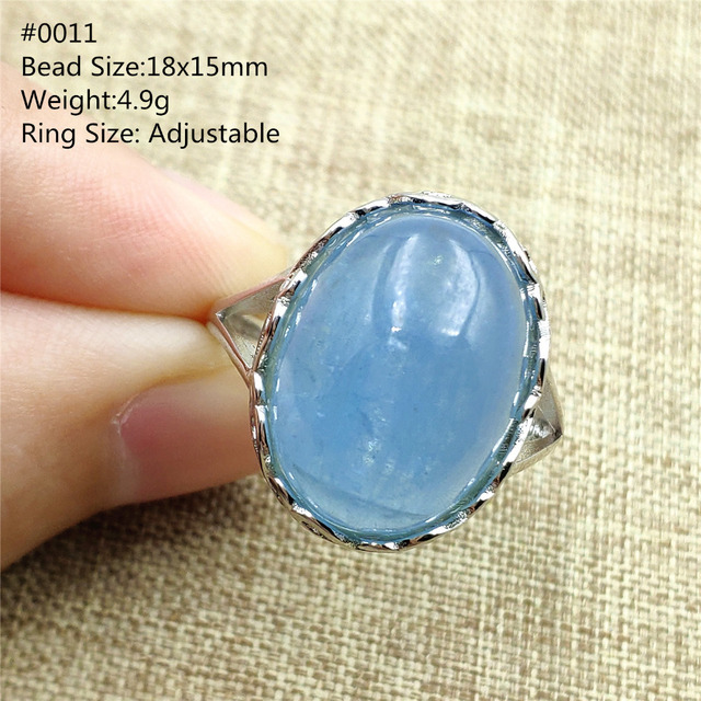 Pierścień z naturalnym niebieskim akwamarynem, kryształem jasnym koralikiem i srebrnym prostokątnym owalnym 925 pierścieniem AAAAA - Wianko - 69