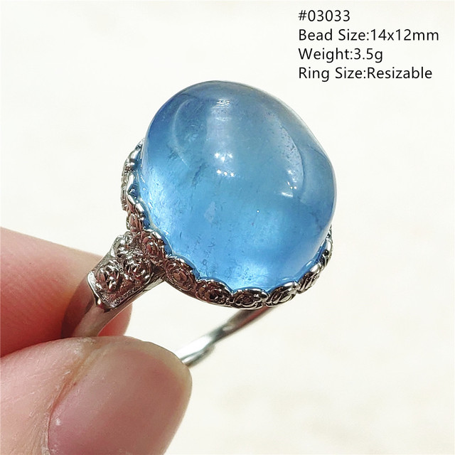 Pierścień z naturalnym niebieskim akwamarynem, kryształem jasnym koralikiem i srebrnym prostokątnym owalnym 925 pierścieniem AAAAA - Wianko - 53